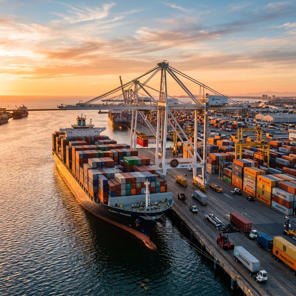 Container ship at port